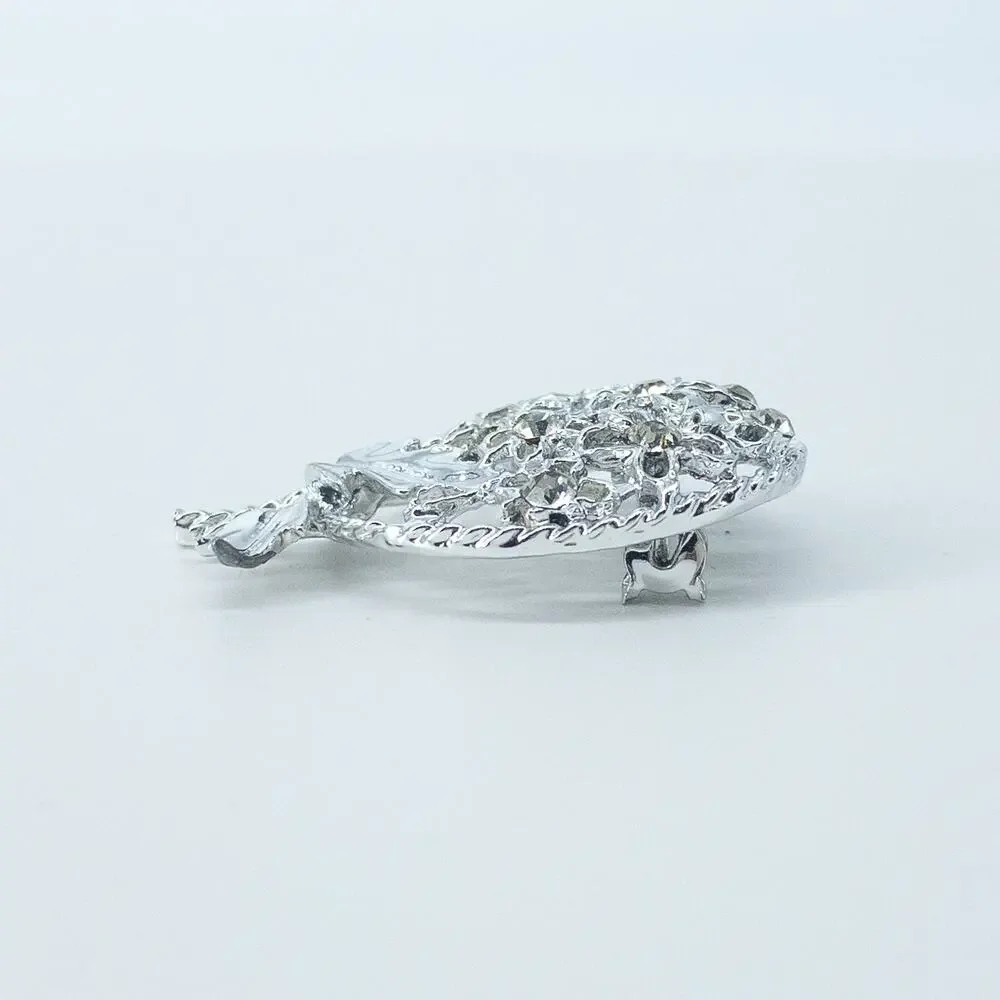 Silver Rhinestone Floral Bouquet Brooch